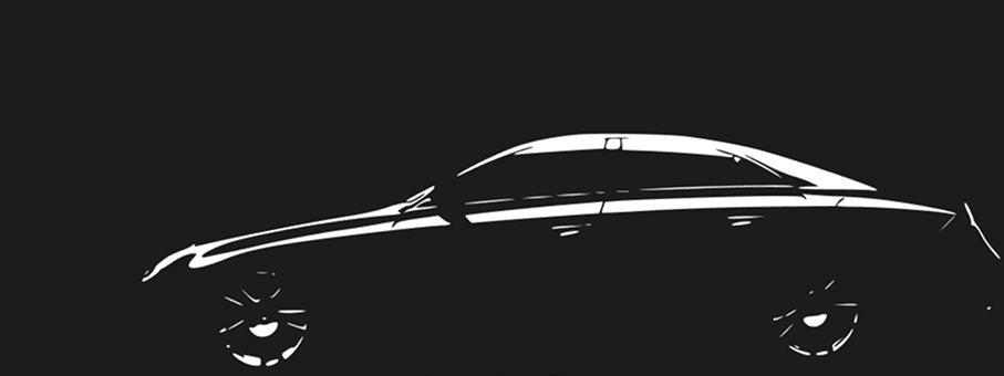 Koyu arka plan üzerinde minimalist lüks otomobil silueti, üst düzey otomotiv detaylandırma hizmetinin markasını temsil ediyor